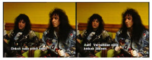 Naamioita tai ei, KISS on KISS. KISS-yhtyeen Gene Simmons flirttailee Rockstopin juontaja Heli Nevakareelle.