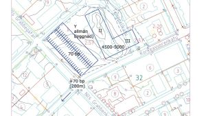 Så här är den cirka 6000 kvadratmeter stora tomten i Karis preliminärt planerad. En plankarta över en tomt för allmänna byggnader.