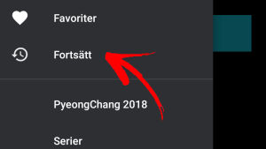 Med fortsätt-knappen kan du fortsätta med program som du har blivit på hälft med. Skärmdump från Yle Arenan.
