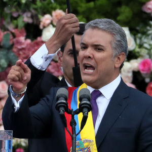 Colombias president Iván Duque håller tal efter att ha tagit över presidentämbet i augusti 2018.