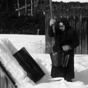 Kvinna tar vatten ur brunn, 1976