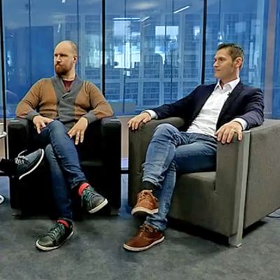 Kansanedustajat Touko Aalto ja Sinuhe Wallinheimo Yle Jyväskylän Nettistudiossa.