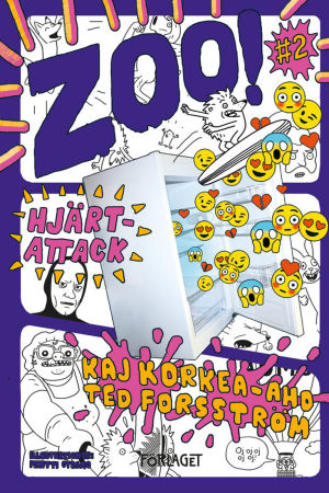 Andra delen av bokserien Zoo heter Hjärtattack. Omslaget till Ted Forsströms och Kaj Korkea-Ahos bok Zoo - Hjärtattack