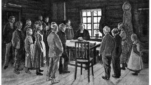Köyhä, mutta kuuliainen kansa, joka haluaa sivistää itseään. Suomi 1800 -luvulla kirjan kuvitusta. Köyhä, mutta kuuliainen kansa, joka haluaa sivistää itseään. Suomi 1800 -luvulla kirjan kuvitusta.