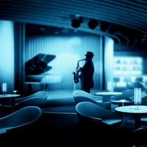 Yle Radio 1:n Jazzklubin kuvituskuva, mies soittaa saksofonia klubiravintolassa