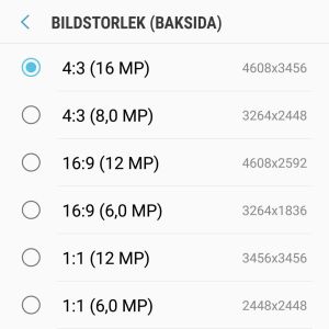 Bildens skärpeinställning i en Android-telefon. Skärmdump på inställningar i en Androidtelefons kamera.