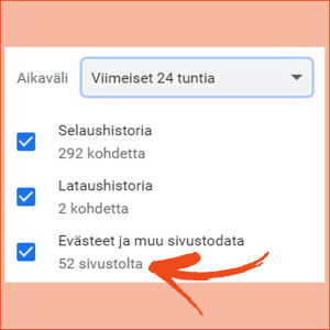 Osa tämän jutun toimittajan Chrome-selaimeen parissa tunnissa tarttuneista evästeistä Kuvakaappaus Chrome-selaimen asetuksista: Osa selaimeen hetken aikana kertyneistä evästeistä.