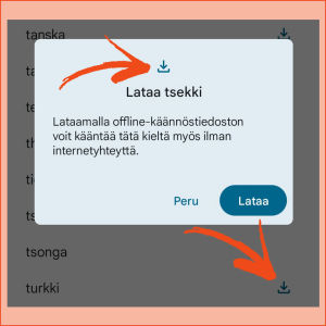 Tässä Microsoft Translator kääntää ilman nettiyhteyttä englannin ja suomen välillä. Muita offline-kieliä on tarjolla yli 40. Kuvakaappaus Microsoft Translator -sovelluksesta: Ladattuna suomi ja englanti, jotka siis toimivat myös ilman verkkoyhteyttä.