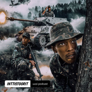 Inttistoorit-podcastin kansikuvassa toimittaja Lloyd Libiso