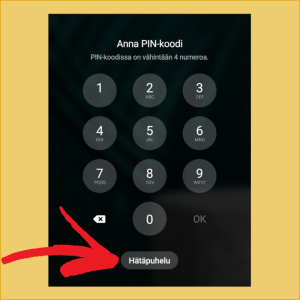 Tässä Android-puhelimessa on lukitusnäytön tekstissä vain olennaisin. Kuvakaappaus Samsung-puhelimen lukitusnäytöltä, johon on asetuksissa kirjoitettu ICE-numero.