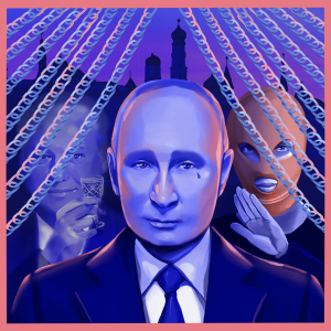 Kolmannessa jaksossa pohditaan Vladimir Putinin lemmenhuolia. Piirretty Vladimir Putin katsoo kameraan värikkäässä kuvassa.
