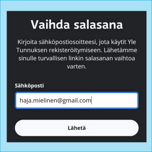 Kuvakaappaus Yle Tunnuksen kirjautumissivulta: Salasanan vaihto-ohje.