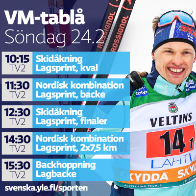 VM-tablå söndag 24.2.