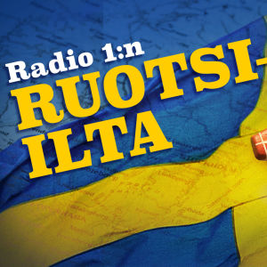 Ruotsin lippu ja Ruotsin kuningas. Kuvan tekstinä Radio 1:n Ruotsi-ilta