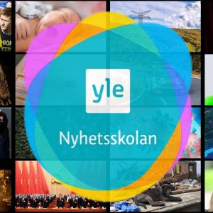 Ett kollage av bilder för Svenska Yles nyhetsskola 2023.