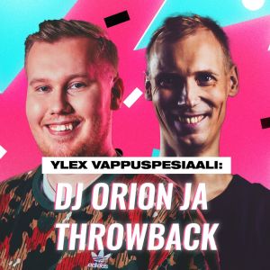 YleX:n Jani Kareinen ja DJ Orion pinkki-sinistä taustaa vasten.