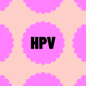 Grafiikkaa: Animoidut vaaleanpunaiset virukset ilmestyvät ja katoavat pyörähtäen, keskelle ilmestyy teksti HPV