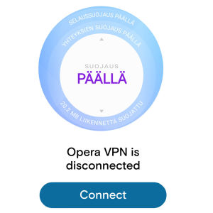 Kuvakaappaus kahdesta VPN-sovelluksesta: Freedome ja Opera VPN. Sovellusten päälle / pois -painikkeet.