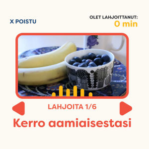 Kuvakaappaus Lahjoita puhetta -sivulta: Kerro aamiaisestasi -äänitystehtävä.