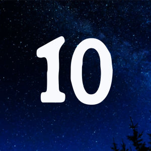 Kuvituskuva. Tähtitaivas ja joulukalenterin luukku nro 10.