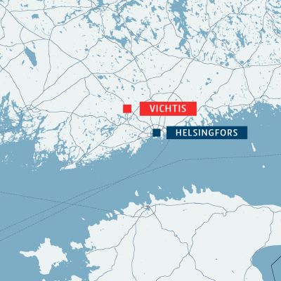 Karta där Vichtis och Helsingfors är utmärkt.