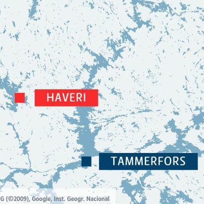 Karta över Tammerforsregionen och referenskarta som visar hela Finland.