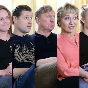 Kuvassa Thelma Siberg, Antti Väre, Lari Halme, Aimo Räsänen, Inga Sulin, Lotta Lehtikevari ja Panu Mikkola.