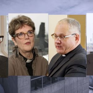 Bilder av de fyra biskopskandidaterna bredvid varandra.