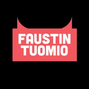Faustin tuomion punainen tekstilogo mustalla pohjalla 