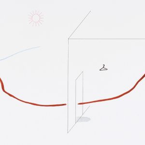 Nuoren venäläisen taiteilijan Asya Marakulinan minimalistisessa teoskuvassa kaksi hahmoa, joista yksi on talon sisällä ja toinen ulkona, pitelee punaista lankaa välissään