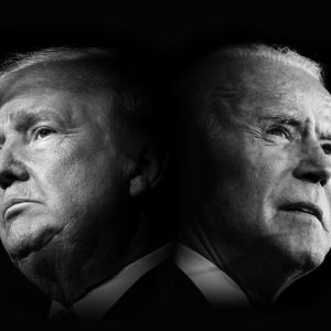 Henkilökuva kahtia jakautuneen kansan presidenttiehdokkaista, Trumpista ja Bidenista.