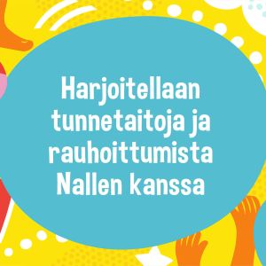 Graafinen kuva, jossa keskellä otsikko ja ympärillä käsiä ja jalkoja sekä pieniä elementtejä.