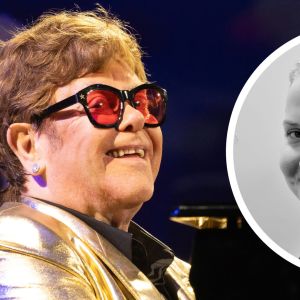 Elton John uppträder med solbrillor, Sonja Sajavaaras bild i vinjett.