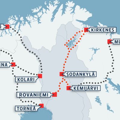 Ishavsbanan föreslås sträcka sig från Rovaniemi till Kirkenes.