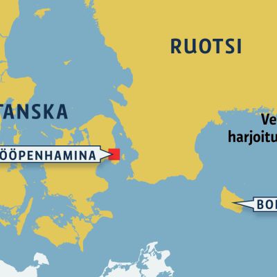 Kartta Venäjän sotaharjoitusalueesta Itämerellä.
