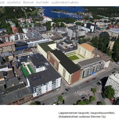 Havainnekuva asemakaavamuutoksen suunnitelmista Weeran kortteliin