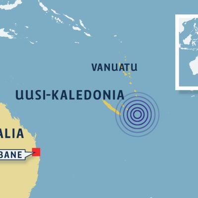 Maanjäristyksen sijainti kartalla.
