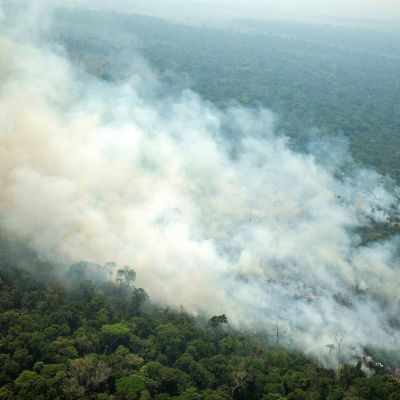 Ilmakuva Porto Velhosta Rondoniasta Amazonin sademetsän eräältä paloalueelta Brasiliassa 23. elokuuta.