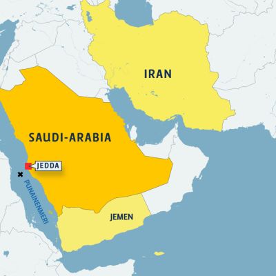 Kartta jossa Saudi-Arabia ja Jedda