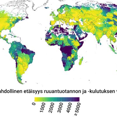 Lyhin mahdollinen etäisyys ruuantuotannon ja -kulutuksen välillä, Maailmankartta