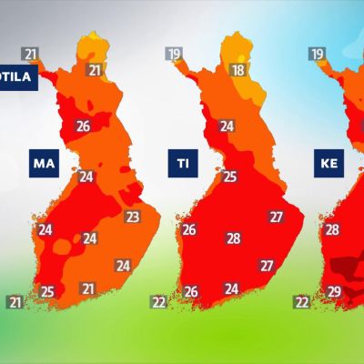 Kuvassa on alkuviikon sää.