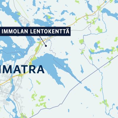 Kartta, jossa Imatra ja Immolan lentokenttä