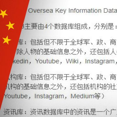 Bildmontage, Kinas flagga och text på kinesiska och engelska.
