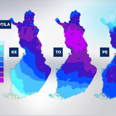 Kolmen päivän alimmat lämpötilaennusteet.