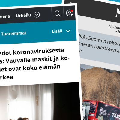 Kuvakaappaus Ylen paikallisuutisten sivulta ja kuvakaappaus Maaseudun Tulevaisuus -lehden sivuilta.