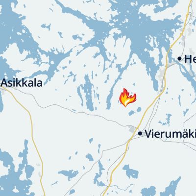Kartta Värlammintien metsäpalosta Asikkalassa