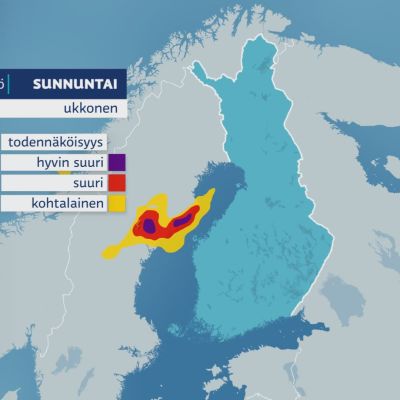 Ukkosen todennäköisyys 18.7.2021