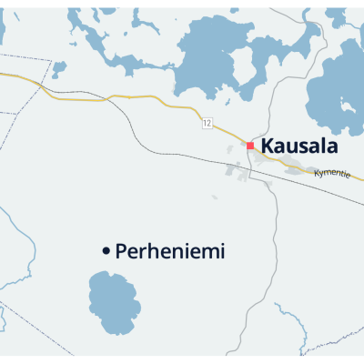 Kartta, jolle on merkitty Iitin Kausala ja Perheniemi