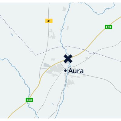 Karttagrafiikka Auran onnettomuuspaikasta