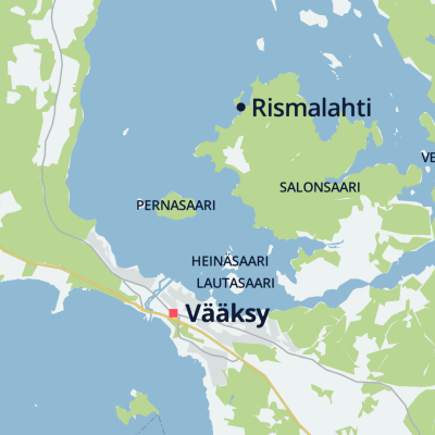 Karttakuva, johon on merkitty Vääksy, saaria ja Rismalahti
